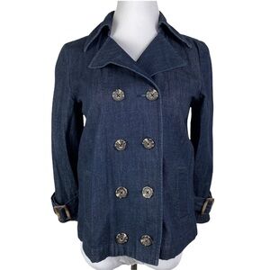 Old Navy Double Breasted Double Collar Buckle Jean Jacket Women's S‎ Blue Denim